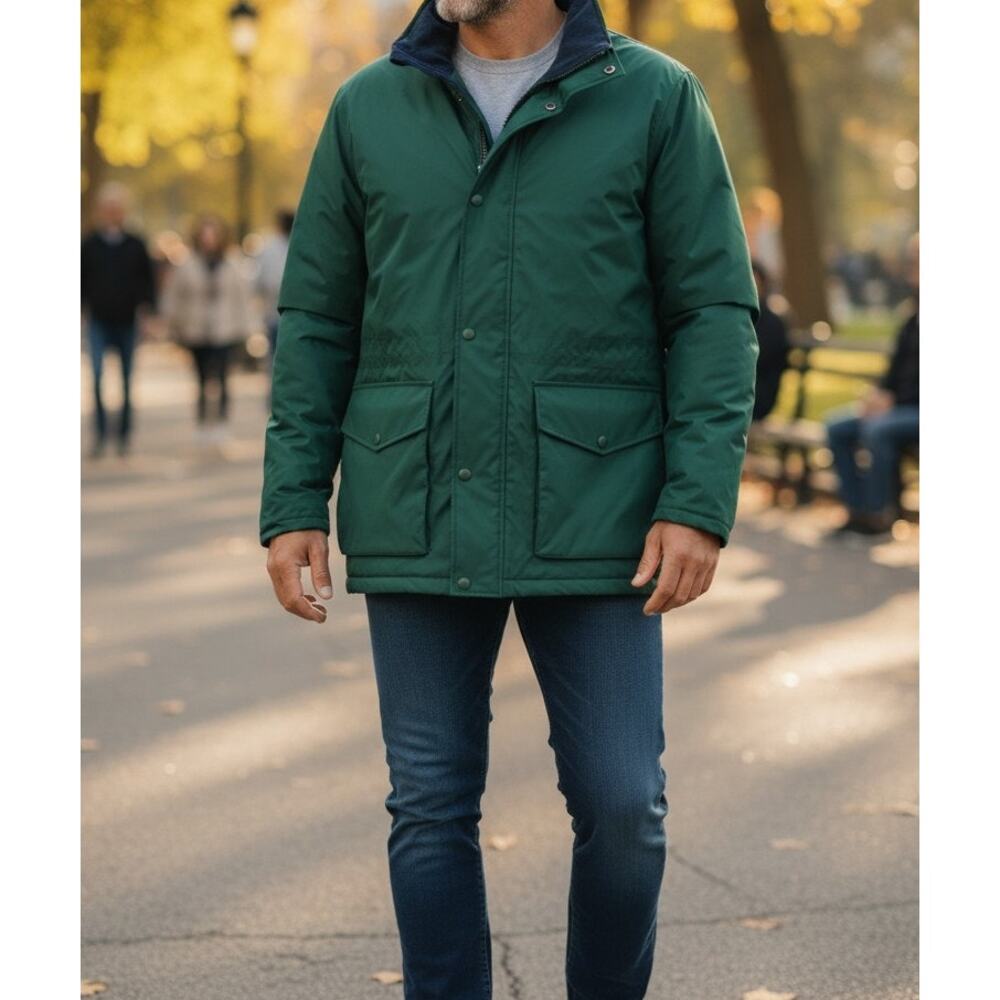 Trader Bay Utility Jacket Men's Large Zip Up Green Lightweight Cotton Polyester
